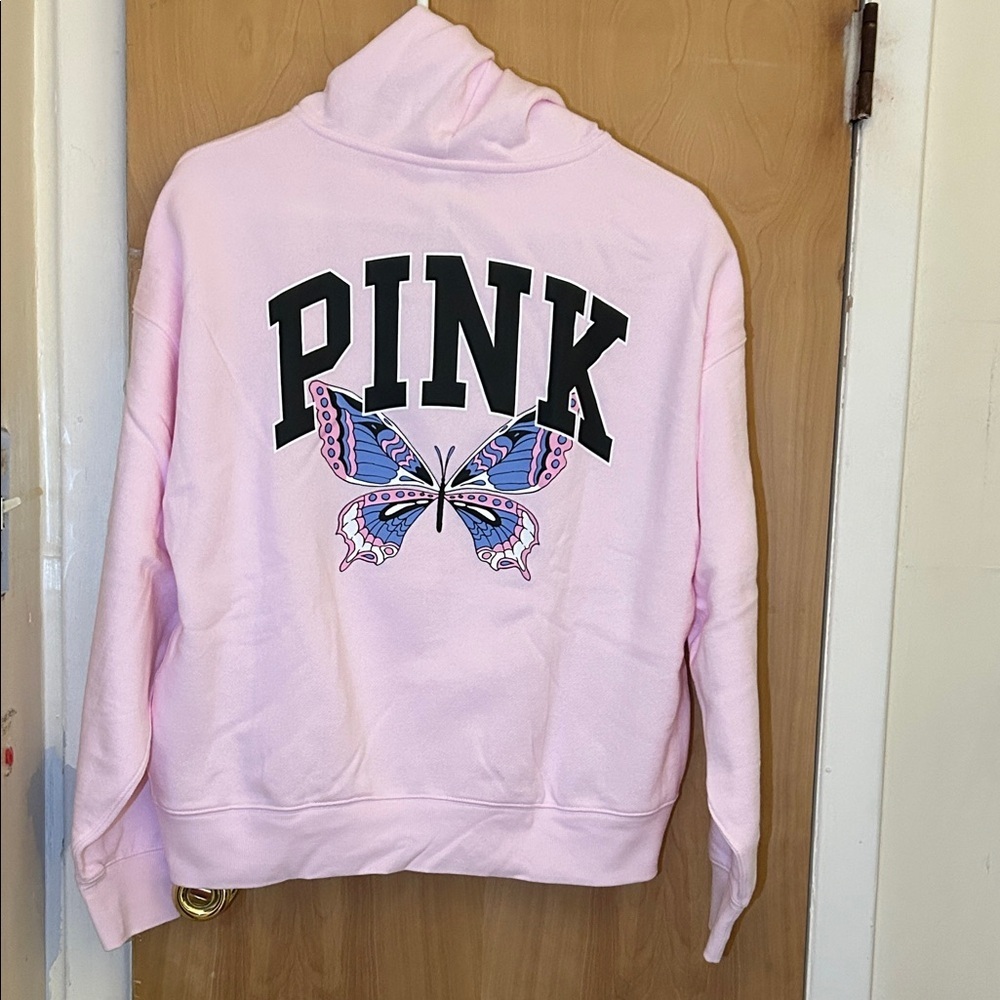 PINK Victoria's Secret Light Pink Zip-Up Hoodie with Butterfly design